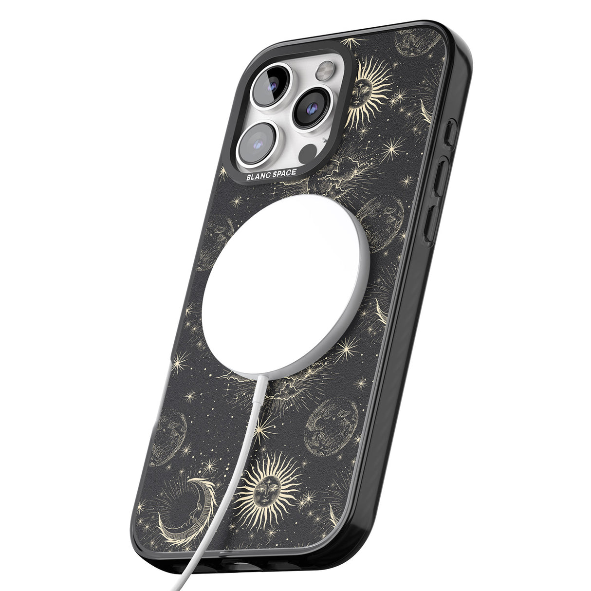 iPhone 16 Pro Max Large Suns, Moons & Clouds Astrological Black Impact Phone Case