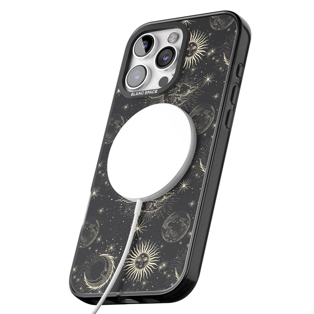 iPhone 16 Pro Max Large Suns, Moons & Clouds Astrological Black Impact Phone Case