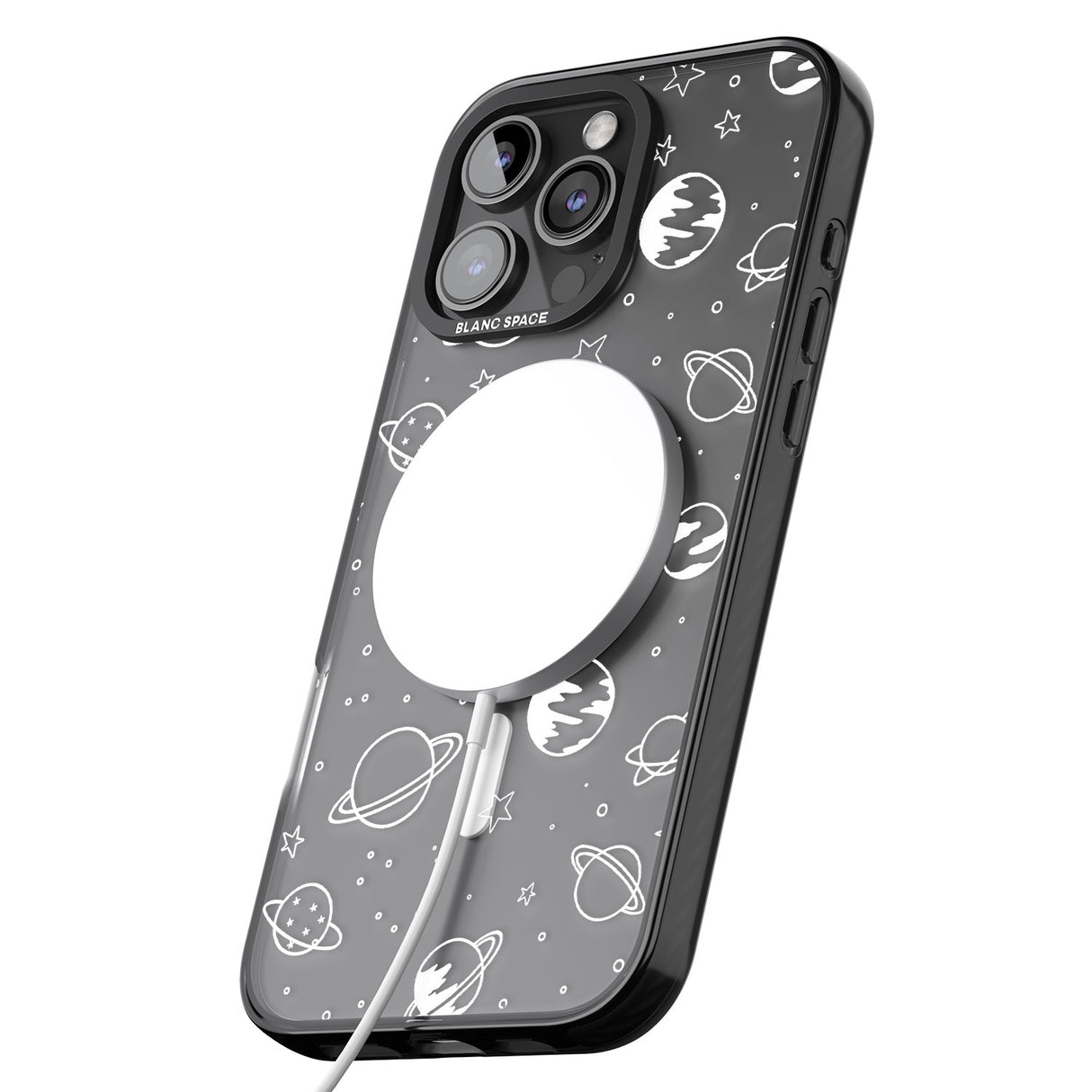 iPhone 16 Pro Max Cosmic Outer Space Design White on Clear Black Impact Phone Case