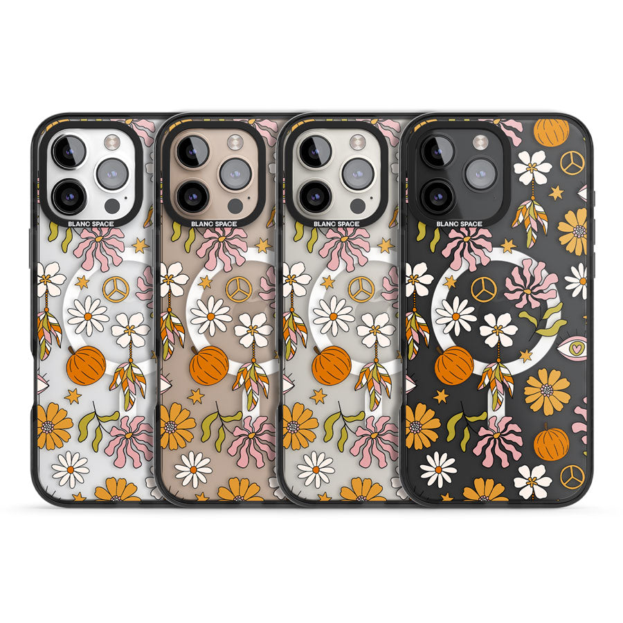 Retro Boho Fall Floral Black Impact Magsafe Phone Case for iPhone 16 Pro, iPhone 16 Pro Max