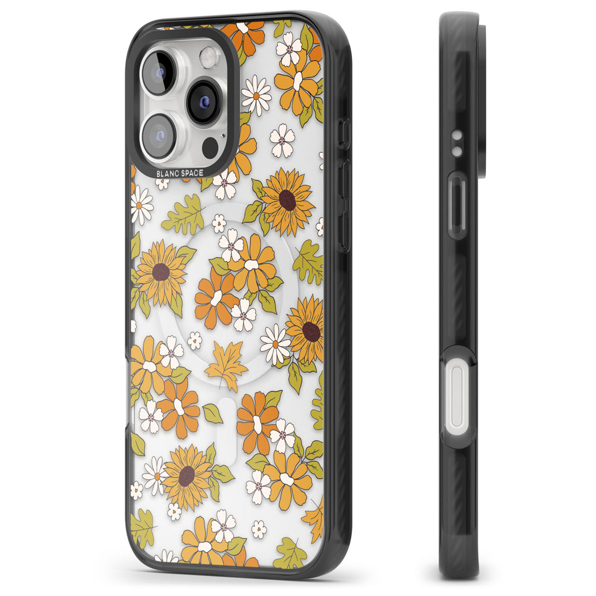 Boho Sunflowers Black Impact Magsafe Phone Case for iPhone 16 Pro, iPhone 16 Pro Max