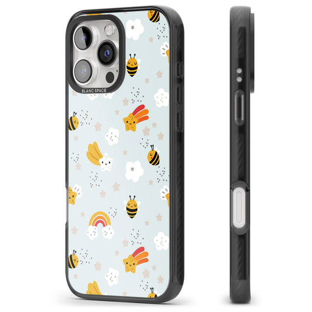 iPhone 16 Pro Max Sweet As Honey Patterns: Bees & Rainbows Black Impact Phone Case