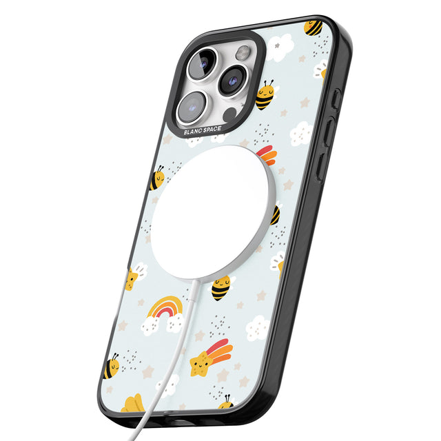 iPhone 16 Pro Max Sweet As Honey Patterns: Bees & Rainbows Black Impact Phone Case