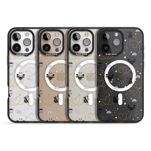 iPhone 16 Pro Max Sweet as Honey Patterns: Bees & Hearts (Clear) Black Impact Phone Case