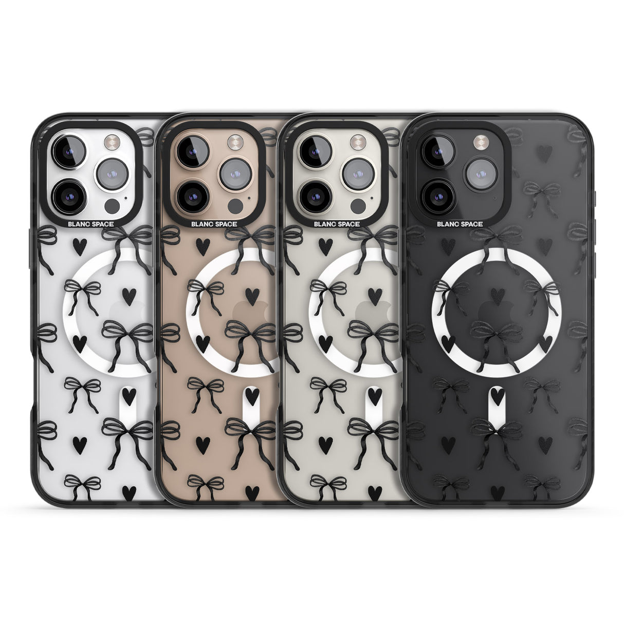 iPhone 16 Black Bows & Hearts Clear Impact Phone Case