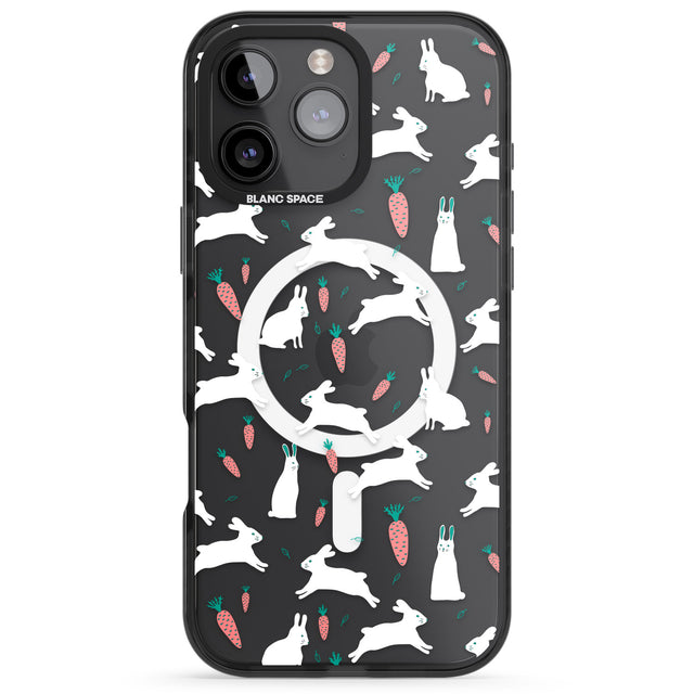 iPhone 16 Pro Max White Bunnies and Carrots Black Impact Phone Case