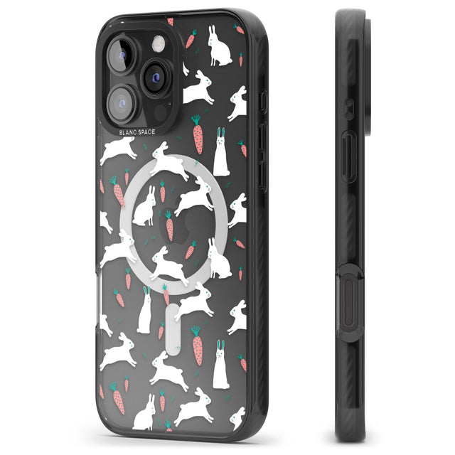 iPhone 16 Pro Max White Bunnies and Carrots Black Impact Phone Case