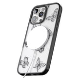 iPhone 16 Pro Max Grey Butterfly Line Pattern Black Impact Phone Case