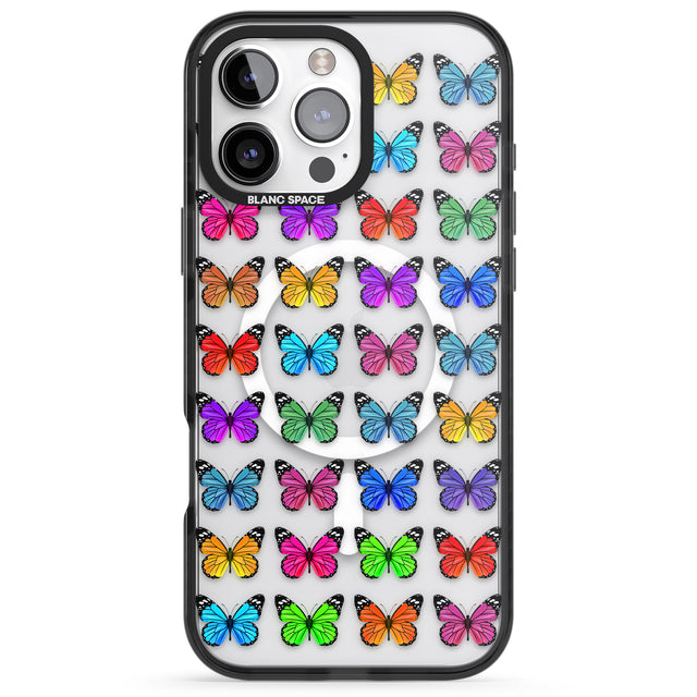 iPhone 16 Pro Max Colourful Butterfly Pattern Black Impact Phone Case