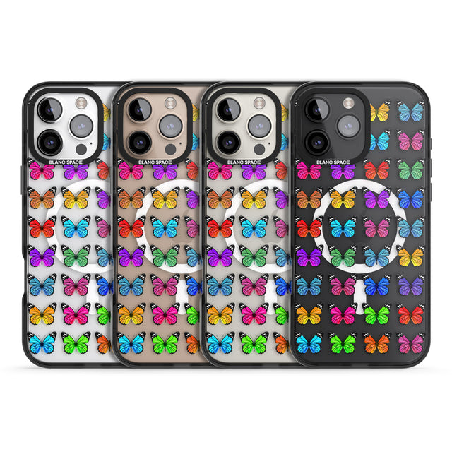 iPhone 16 Pro Max Colourful Butterfly Pattern Black Impact Phone Case