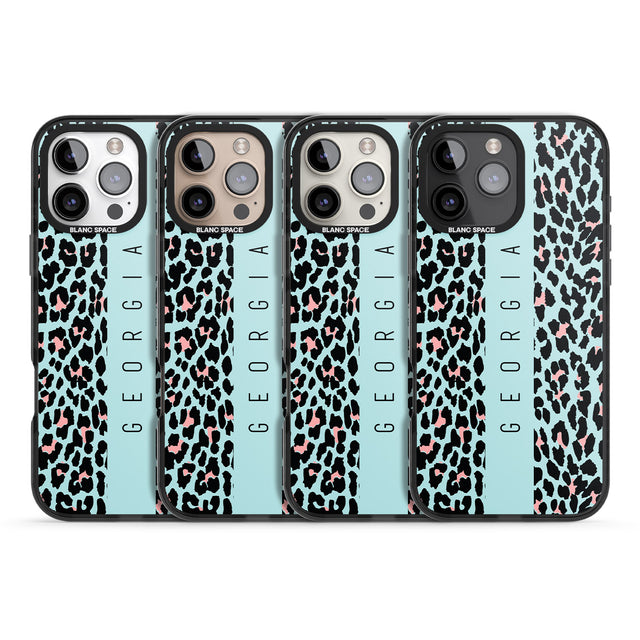 iPhone 16 Pro Max Personalised Blue Leopard Spots Black Impact Phone Case