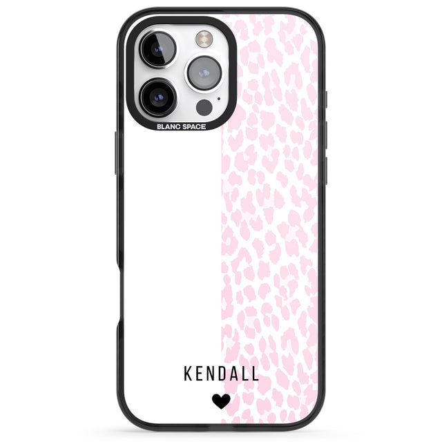 iPhone 16 Pro Max Personalised Pink & White Leopard Spots Black Impact Phone Case