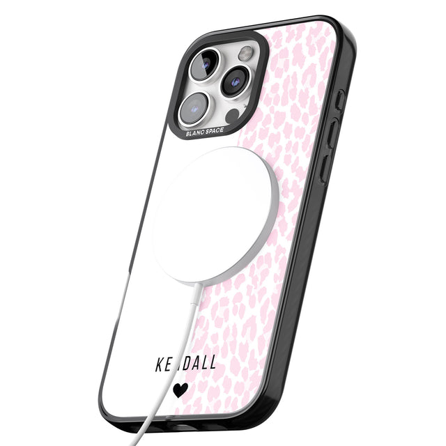 iPhone 16 Pro Max Personalised Pink & White Leopard Spots Black Impact Phone Case