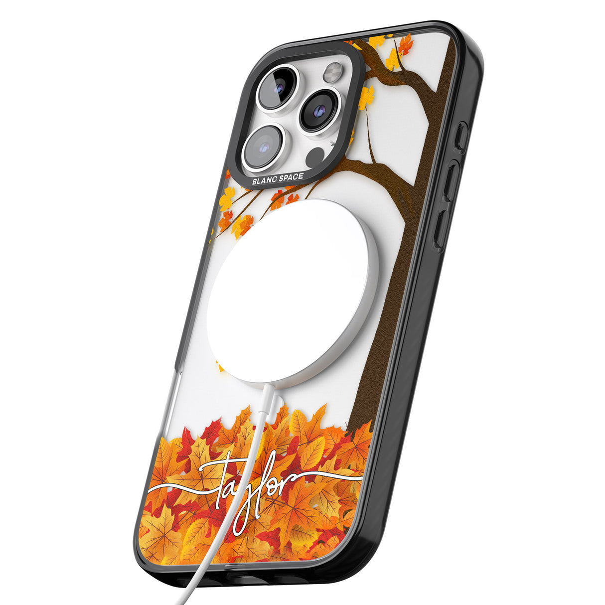 iPhone 16 Pro Max Personalised Autumn Leaves Black Impact Phone Case