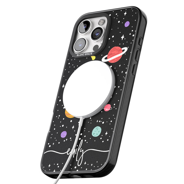 iPhone 16 Pro Max Personalised Cute Cartoon Planets Black Impact Phone Case