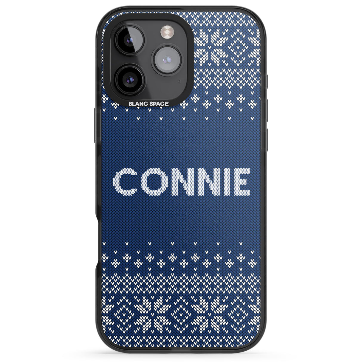 iPhone 16 Pro Max Personalised Blue Christmas Knitted Jumper Black Impact Phone Case