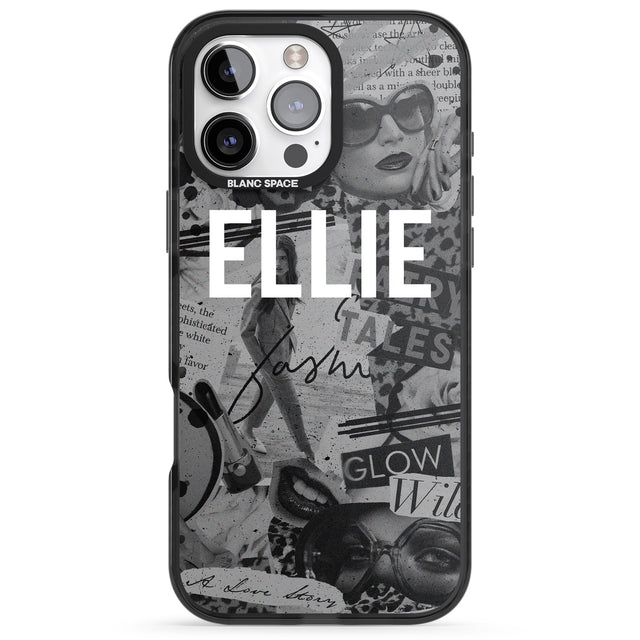 iPhone 16 Pro Max Personalised Grey Scale Fashion Collage Black Impact Phone Case