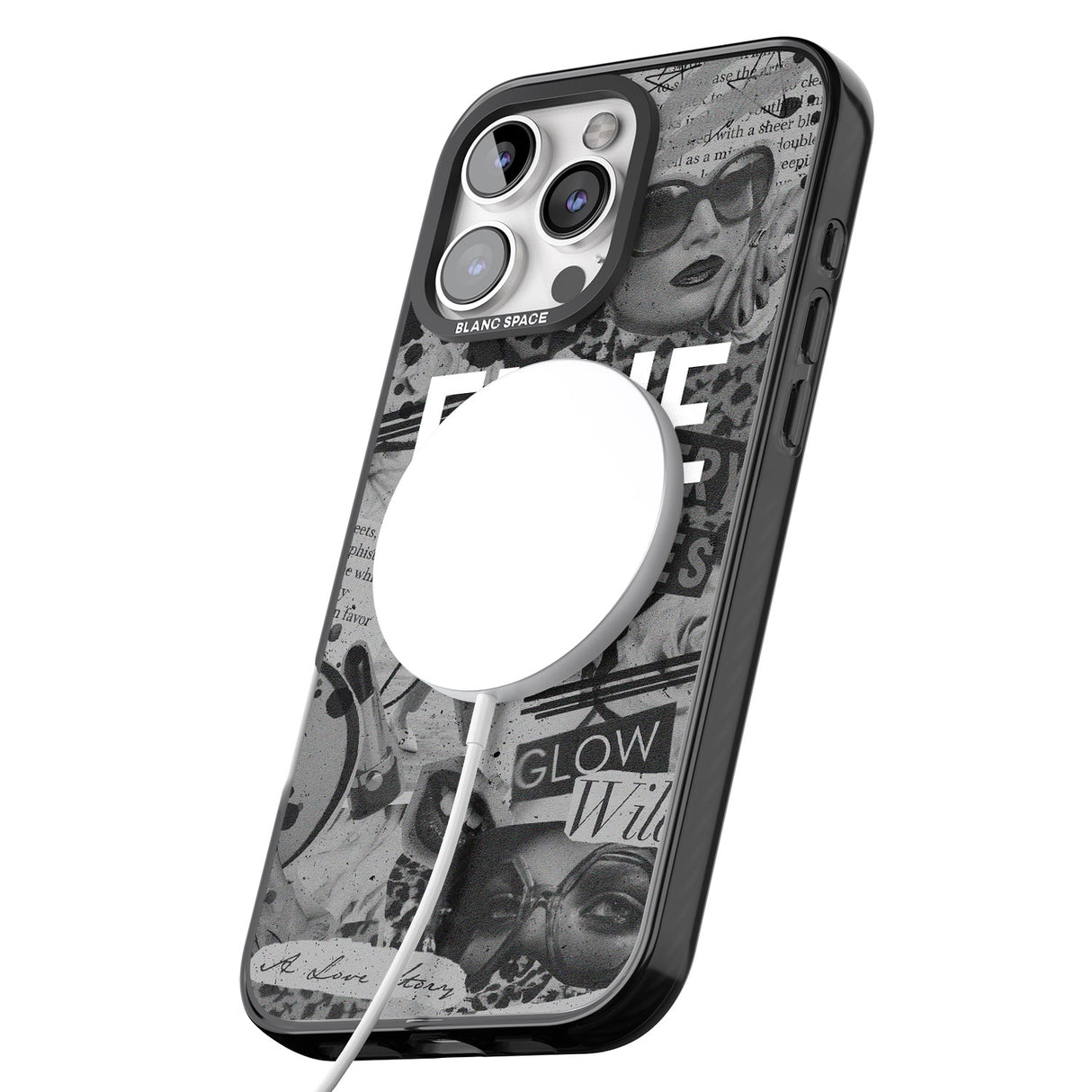 iPhone 16 Pro Max Personalised Grey Scale Fashion Collage Black Impact Phone Case