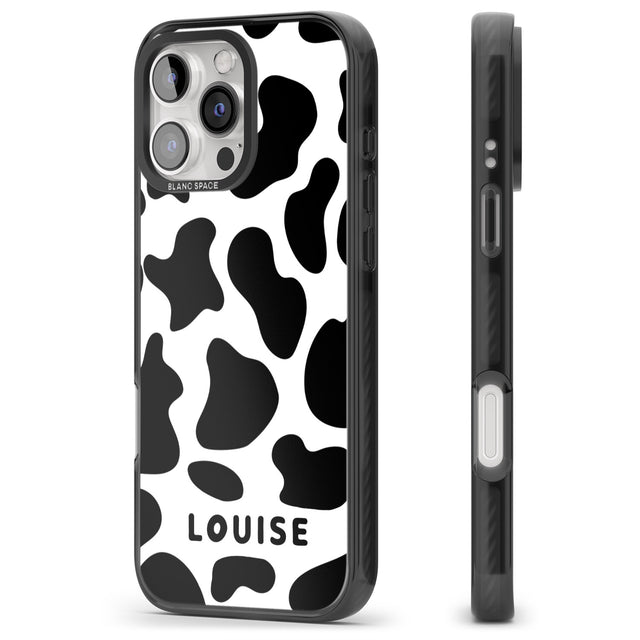 iPhone 16 Pro Max Personalised Cow Print Black Impact Phone Case