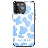 iPhone 16 Pro Max Personalised Blue and White Cow Print Black Impact Phone Case