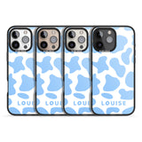 iPhone 16 Pro Max Personalised Blue and White Cow Print Black Impact Phone Case