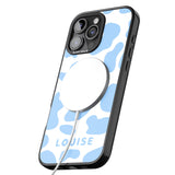 iPhone 16 Pro Max Personalised Blue and White Cow Print Black Impact Phone Case