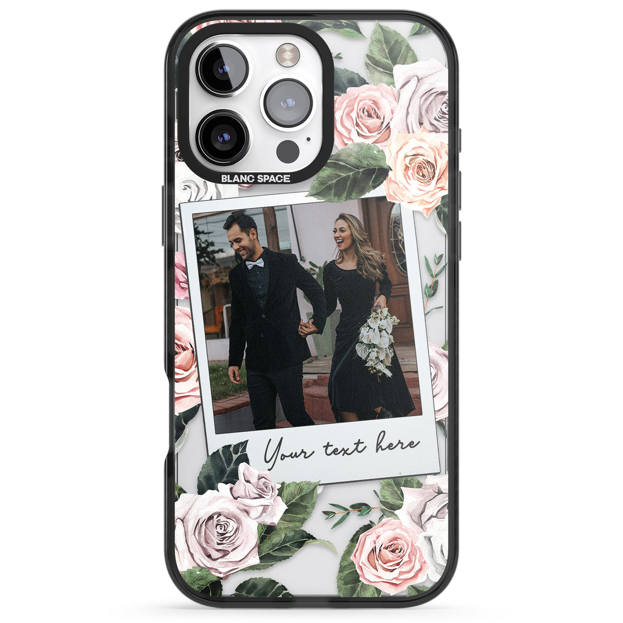 iPhone 16 Pro Max Personalised Floral Instant Film Photo Black Impact Phone Case