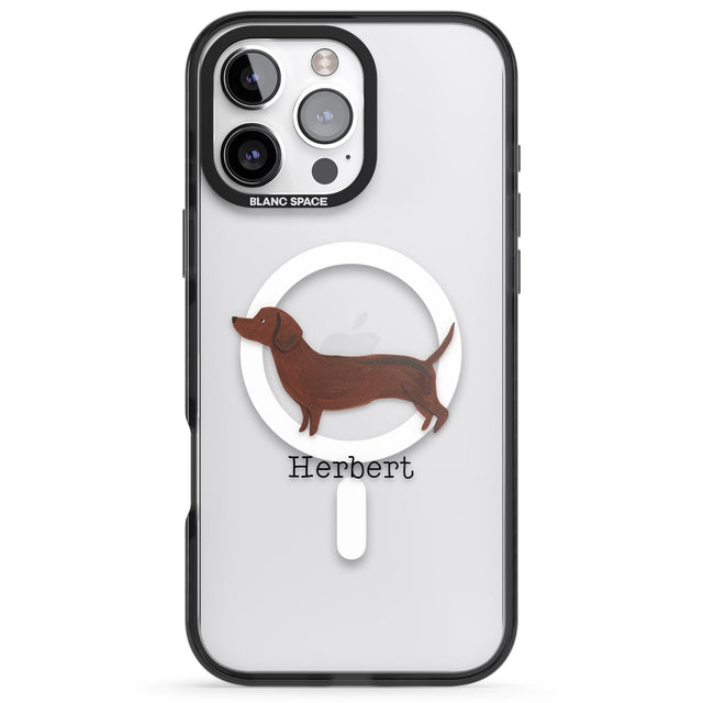 iPhone 16 Pro Max Personalised Hand Painted Sausage Dog Black Impact Phone Case