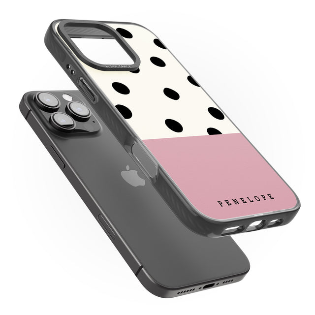 iPhone 16 Pro Max Personalised Pink Border Polka Dot Black Impact Phone Case