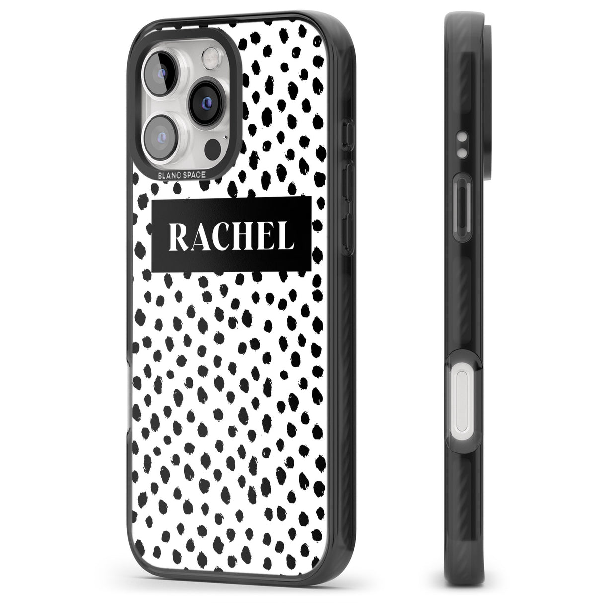 iPhone 16 Pro Max Personalised Black Bar & Dots Black Impact Phone Case