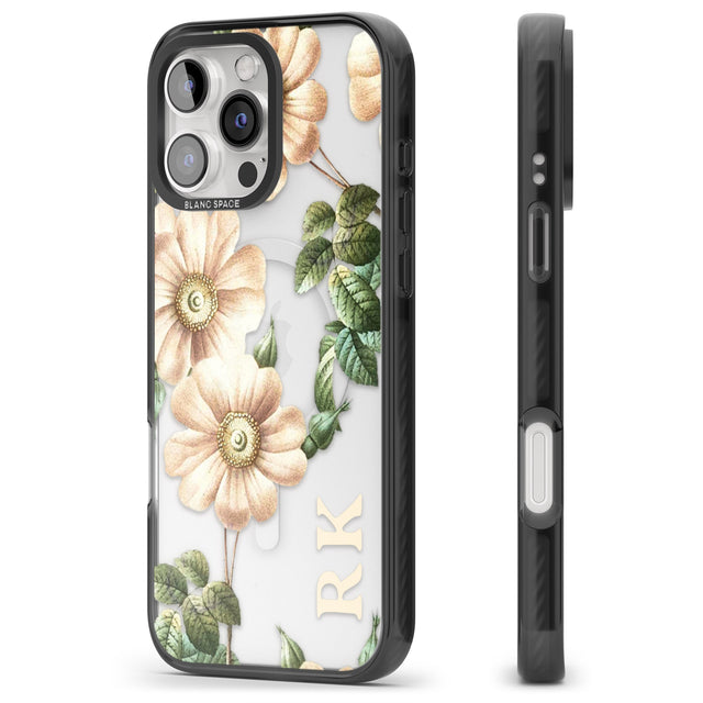 iPhone 16 Pro Max Personalised Clear Vintage Floral Cream Anemones Black Impact Phone Case