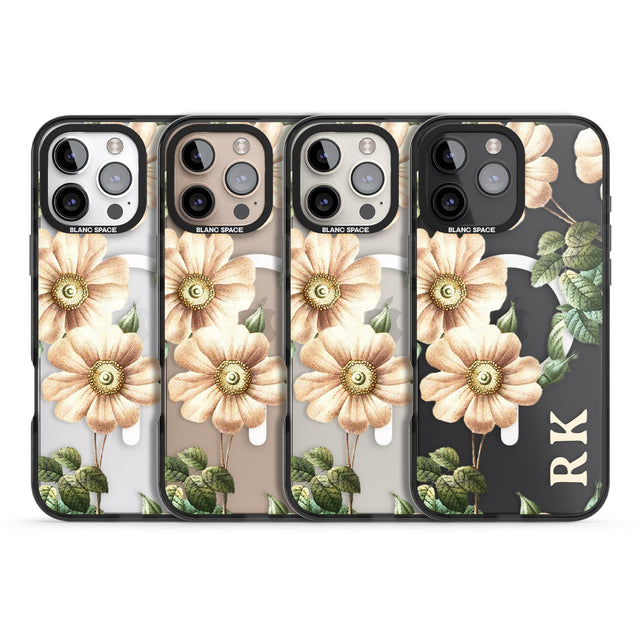 iPhone 16 Pro Max Personalised Clear Vintage Floral Cream Anemones Black Impact Phone Case