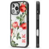 iPhone 16 Pro Max Personalised Clear Vintage Floral Pink Roses Black Impact Phone Case