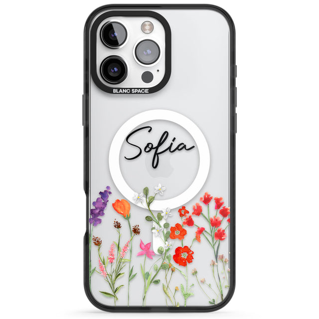 Personalised Spring Wildflowers Black Impact Magsafe Phone Case for iPhone 16 Pro, iPhone 16 Pro Max