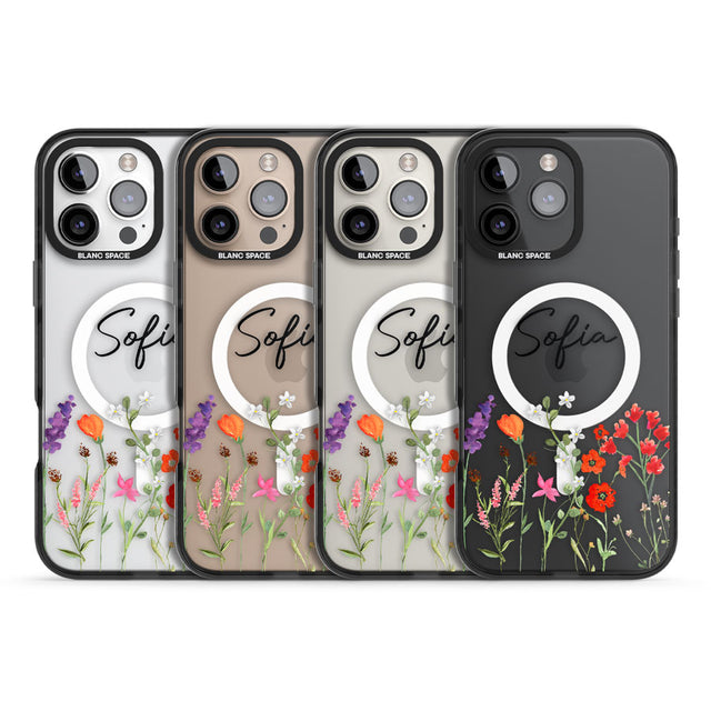 Personalised Spring Wildflowers Black Impact Magsafe Phone Case for iPhone 16 Pro, iPhone 16 Pro Max