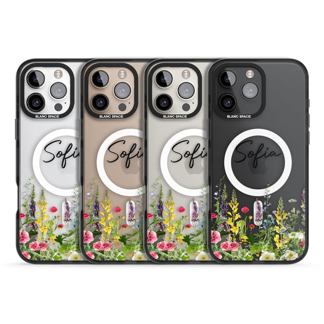 Personalised Garden Wildfowers Black Impact Magsafe Phone Case for iPhone 16 Pro, iPhone 16 Pro Max