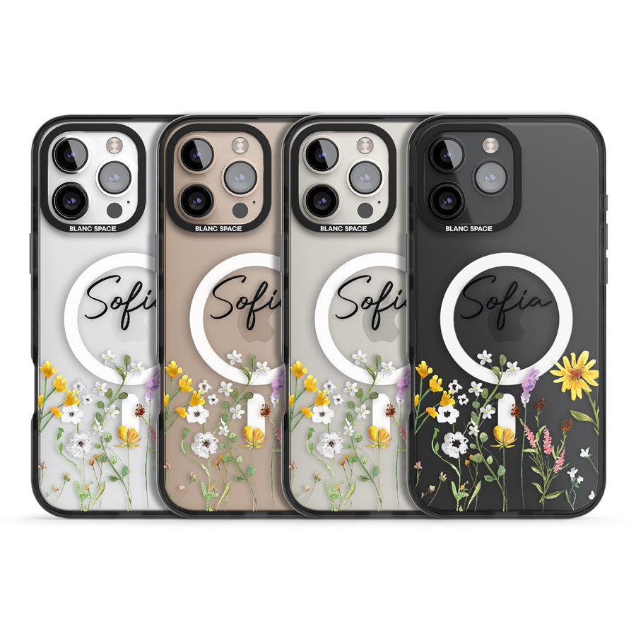 Personalised April Wildfowers Black Impact Magsafe Phone Case for iPhone 16 Pro, iPhone 16 Pro Max