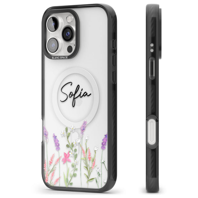 Personalised Lavender Wildflowers Black Impact Magsafe Phone Case for iPhone 16 Pro, iPhone 16 Pro Max