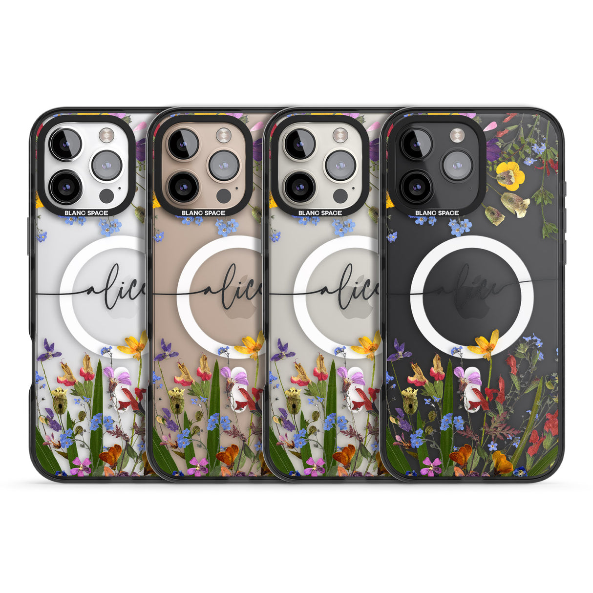 iPhone 16 Pro Max Personalised Wildflower Floral Black Impact Phone Case