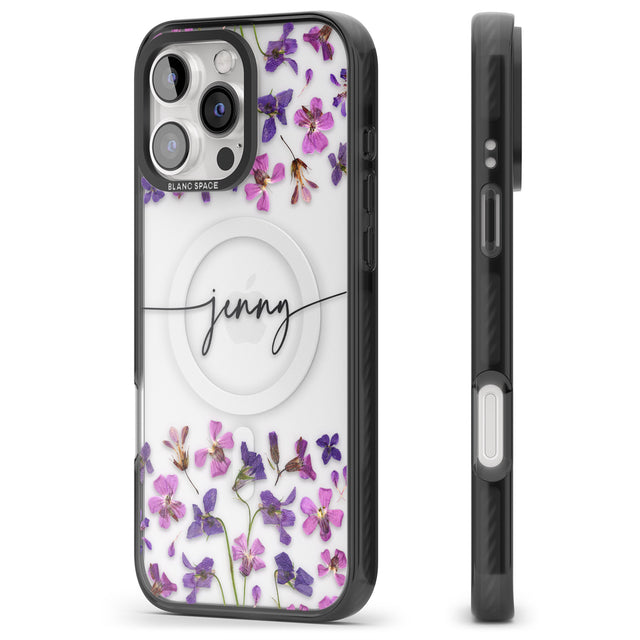 iPhone 16 Pro Max Personalised Purple Violets Black Impact Phone Case