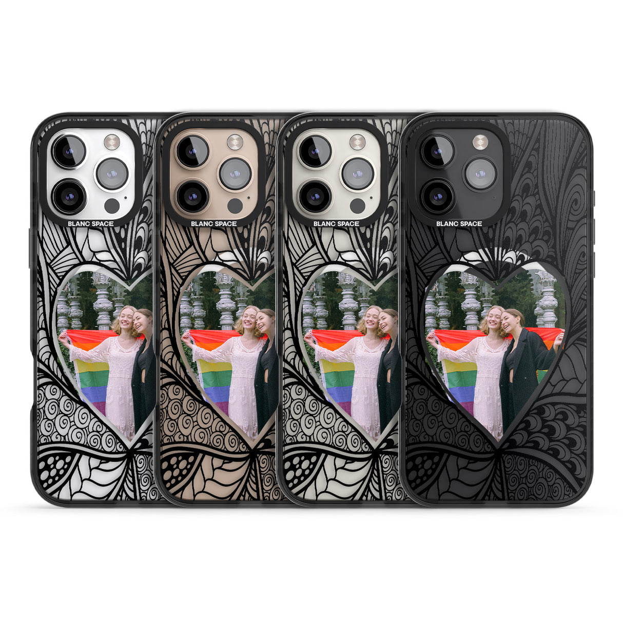 iPhone 16 Pro Max Personalised Henna Heart Photo Case Black Impact Phone Case