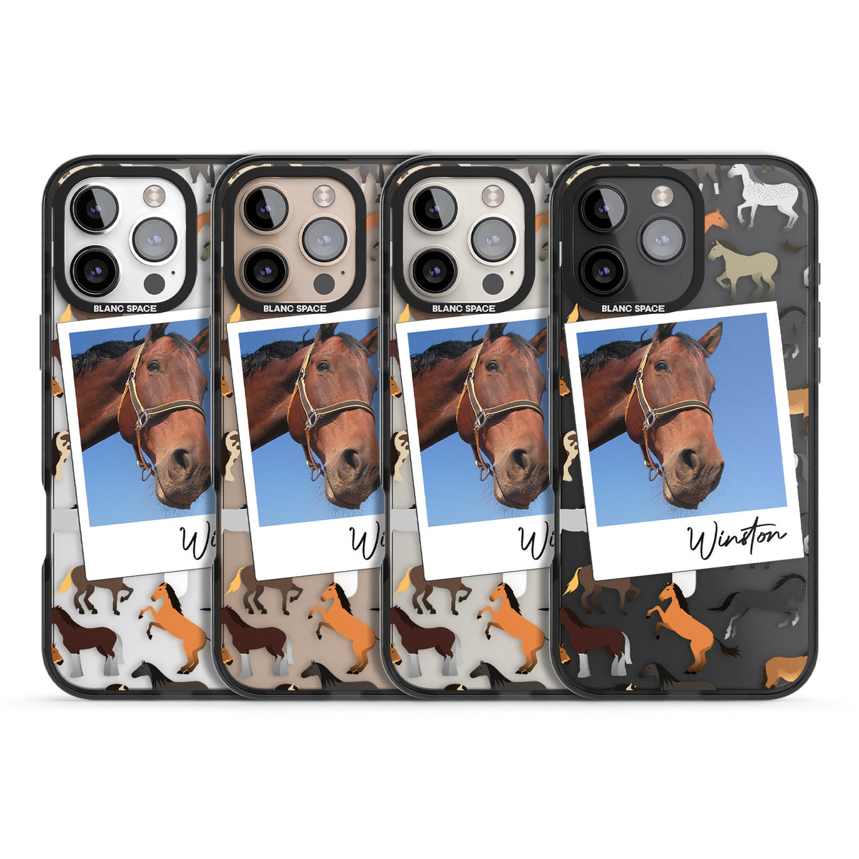 iPhone 16 Pro Max Personalised Horse Polaroid Black Impact Phone Case