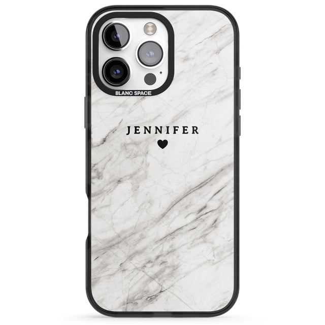 iPhone 16 Pro Max Personalised Light Grey & White Marble Texture Black Impact Phone Case