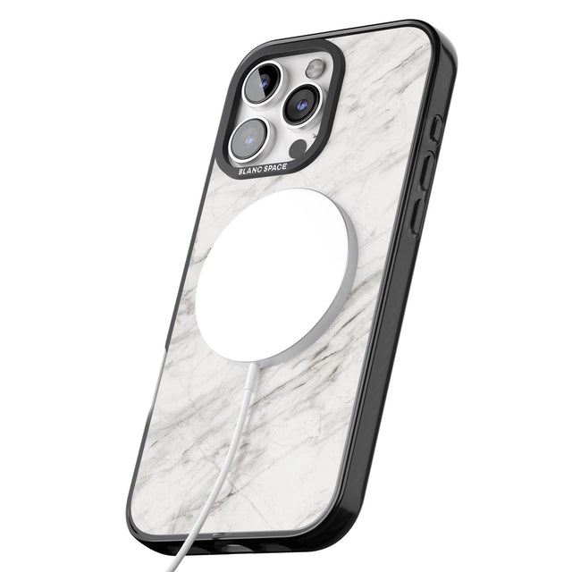 iPhone 16 Pro Max Personalised Light Grey & White Marble Texture Black Impact Phone Case