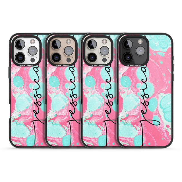 iPhone 16 Pro Max Personalised Turquoise & Pink - Marbled Black Impact Phone Case