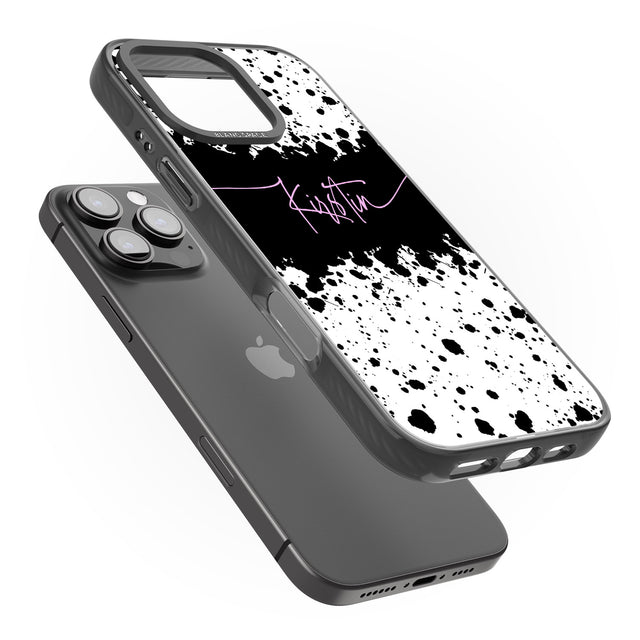 iPhone 16 Pro Max Personalised Black & White Paint Splatters Black Impact Phone Case