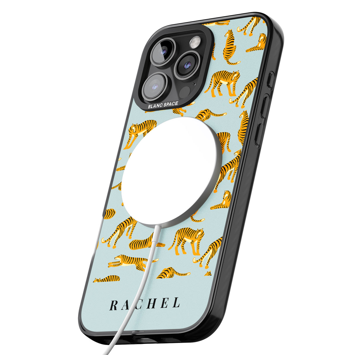 iPhone 16 Pro Max Personalised Tiger Pattern: Turquoise Blue Black Impact Phone Case