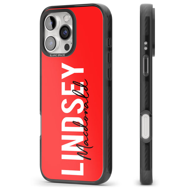 iPhone 16 Pro Max Personalised Bold Name: Red Black Impact Phone Case