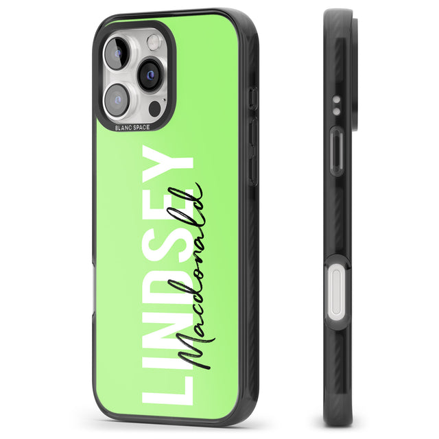 iPhone 16 Pro Max Personalised Bold Name: Lime Black Impact Phone Case