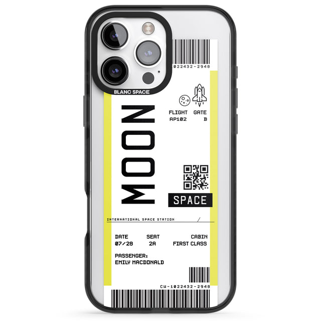 iPhone 16 Pro Max Personalised Moon Space Travel Ticket Black Impact Phone Case